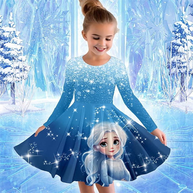  Girls' 3D Princess Dress Long Sleeve 3D Print Spring Fall Sports & Outdoor Daily Holiday Cute Casual Beautiful Kids 3-12 Years Casual Dress A Line Dress Above Knee Polyester Regular Fit