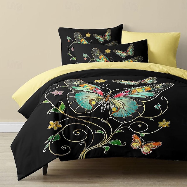  蝶柄布団カバーセットセットソフト 3 ピース高級綿寝具セット家の装飾ギフトキングクイーン布団カバー