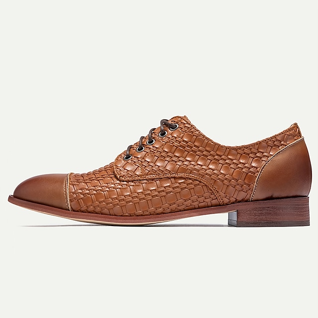  chaussures habillées pour hommes en cuir effet croco jaune-marron confortables antidérapantes bloc à lacets