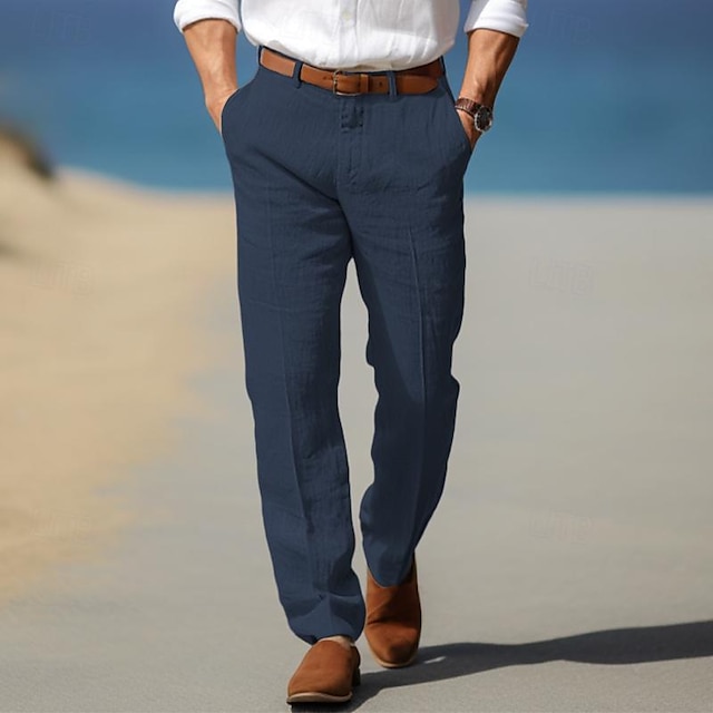 Men's Summer Linen Dress Pants Ivory  Flat Front Pant main image 0