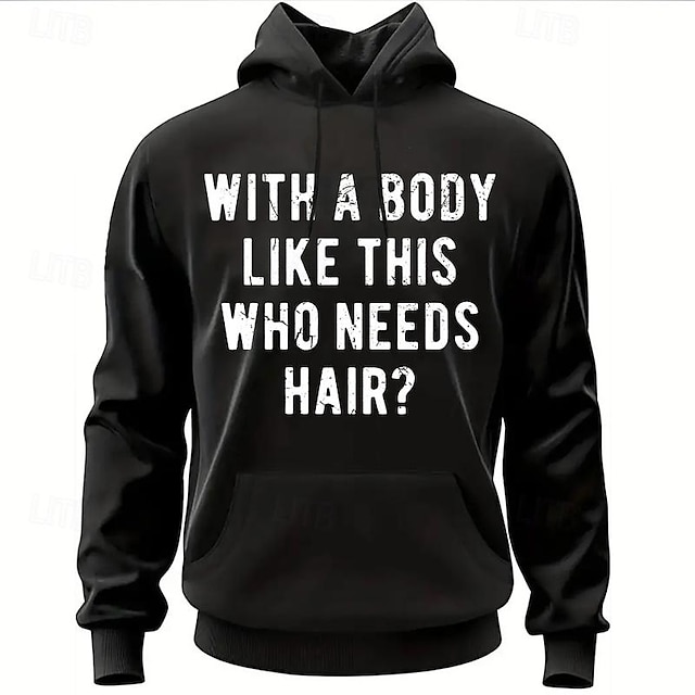  With a Body Like This Who Needs Hair Men's Street Style 3D Print Hoodie Sports Outdoor Holiday Vacation Hoodies Black Navy Blue Hooded Front Pocket Spring Fall Designer Hoodie Sweatshirt
