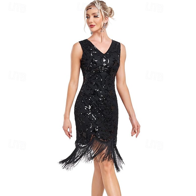  Retro / vintage De livlige 20-årene 1920-tallet Flapper kjole Kjoler Ballkjoler Den store Gatsby Charleston Dame Paljetter Dusk Bryllup Bryllupsgjest Fest / aften Kjole