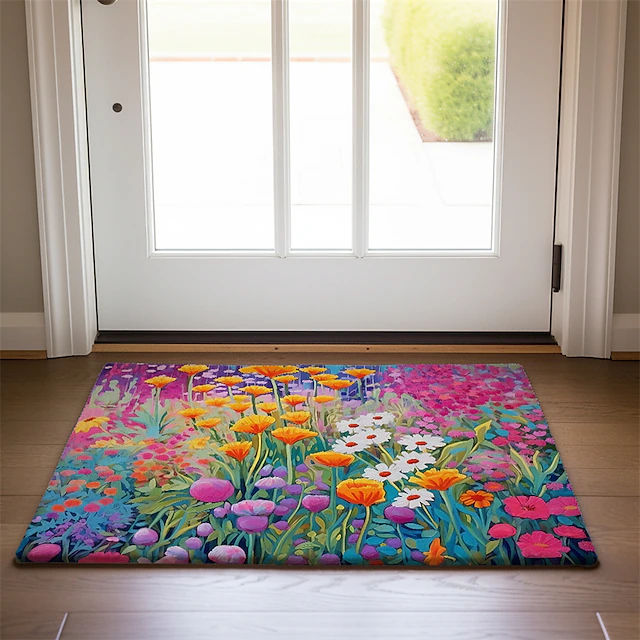 Colorful Flowers Doormat Floor Mats Washable Rugs Kitchen Mat Non-Slip Oil Proof Rug Indoor Outdoor Mat Bedroom Decor Bathroom Mat Entrance Rug 25