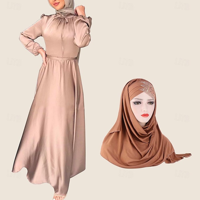  sett med kvinners arabiske muslimske kjole abaya ramadan religiøse saudiarabiske kjoler muslimske hijabskjerf skjerfomslag farget hodeplagg ramadan religiøse 2 stk kvinner ramadan arabisk muslimsk