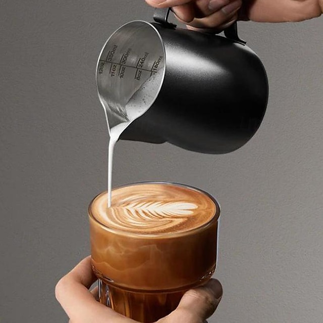  melkeskummende kanne, 350/600 ml espresso dampkanne, rustfritt stål kaffe cappuccino latte art barista steamer pott melk steamer