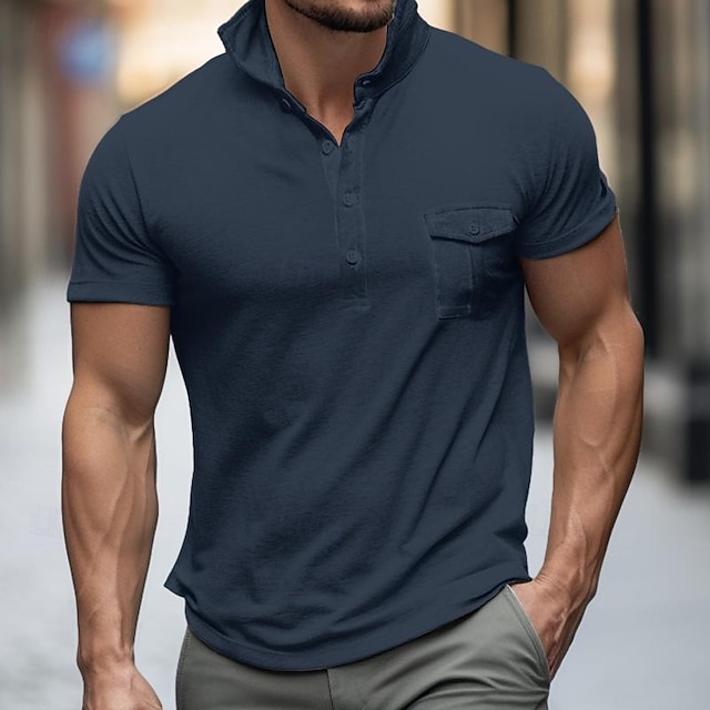  男性用 ヘンリーシャツ ティートップ 平織り ヘンリー ストリート バケーション 半袖 ポケット 衣類 ファッション デザイナー ベーシック