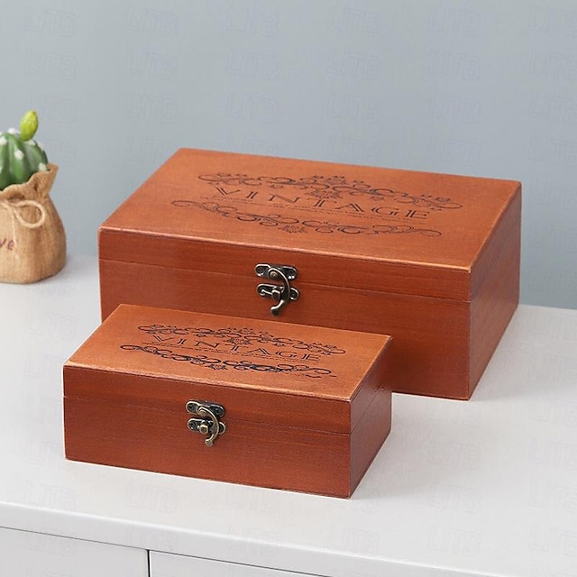  drewniane pudełko do przechowywania w stylu retro zwykłe drewno z pokrywką wielofunkcyjne pudełka na zawiasach do pakowania prezentów pudełko na biżuterię pudełko do przechowywania rozmaitości w domu