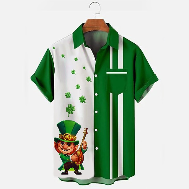  festa di san patrizio irlandese trifoglio fortuna resort da uomo camicia hawaiana stampata in 3d camicia a maniche corte con bottoni camicia da festa dalla s alla 3xl