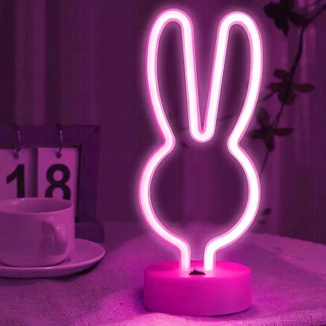  påskelys kreativ kaninformet neonskilt med holder base usb eller batteridrevet påskedekor lys til bord soverom påske babyrom barnehage rom dekorasjon bursdagsgave