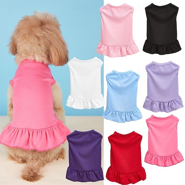 春/夏の薄いペットタンクトップ通気性ソリッドカラーフリルエッジスカート裾中小型犬猫bixiong vipスカート