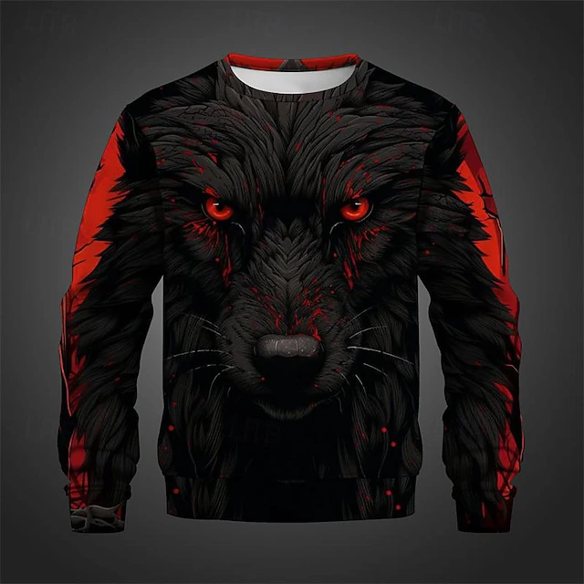 Men's Animal Wolf Sweatshirts Sweatshirt Pullover Long Sleeve Sweatshirt Crew Neck 3D Subculture 3D Print Vacation Holiday Going out 3D Print Spring & Fall 9