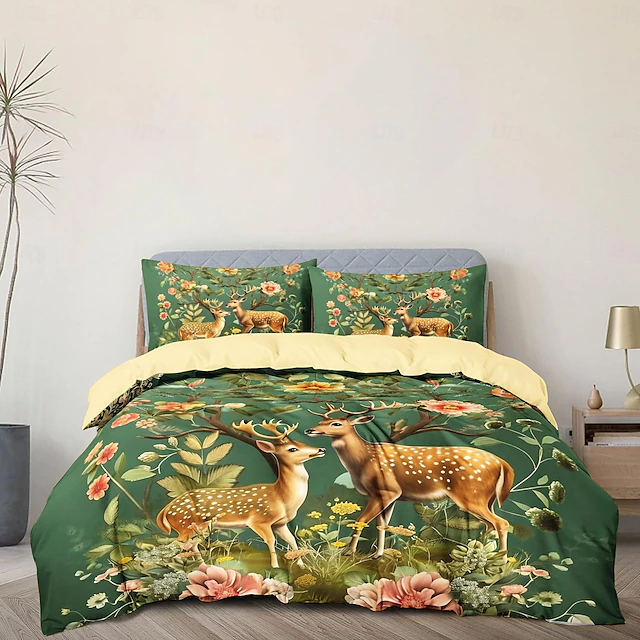 Forest Fawn Pattern Duvet Cover Set Set Soft 3-Piece Luxury Cotton Bedding Set Home Decor Gift King Queen Duvet Cover 11