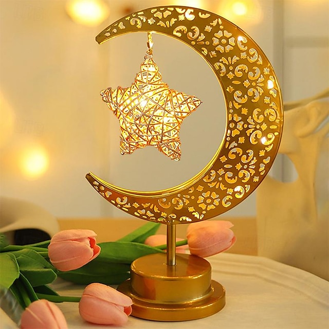  Рамадан скульптура светодиодная железная Рамадан Луна Звездные огни лампа исламский мусульманский фестиваль декоративная настольная лампа для дома спальня Рамадан Карим украшения