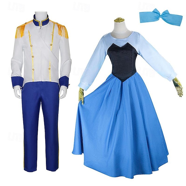  La Sirenita Ariel Princesa príncipe eric Traje de cosplay Disfraces De Parejas Pareja Hombre Mujer Cosplay de película traje de cosplay Azul Víspera de Todos los Santos Carnaval Mascarada Cima