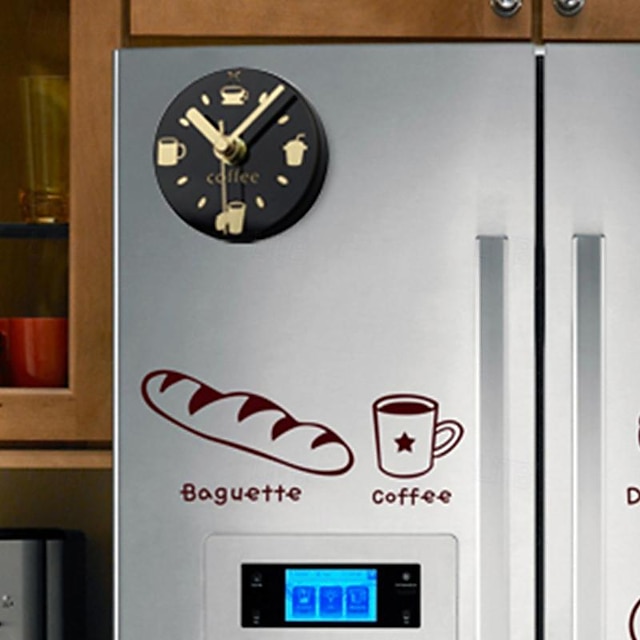  Relojes de pared, reloj para refrigerador, reloj colgante adhesivo magnético, patrón de café, reloj adhesivo para nevera