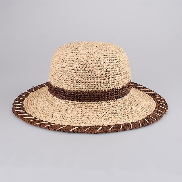  Hüte Strohfaser-Eimerhut Strohhut Sonnenhut Hochzeit Strand elegant einfach mit Spleißkopfbedeckung Kopfbedeckung