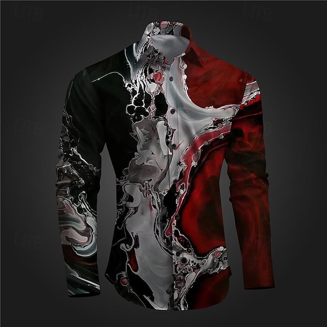  Rendering Men's Subcultural Casual 3D Printed Shirt Party Street Vacation Spring & Summer Turndown Long Sleeve Red Blue Purple S M L 4-Way Stretch Fabric Shirt