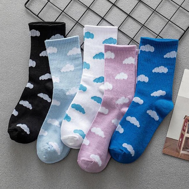  5 párů dámských ponožek na dovolenou retro bavlněné sportovní jednoduché klasické ležérní / denní ponožky
