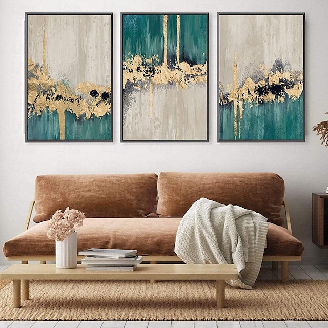  håndmalte 3 stykker luksusmalerier abstrakt foliemaleri veggkunst akrylmaleri gullmalerier grønne malerier store malerier til veggdekorasjon beste gaverom dekora