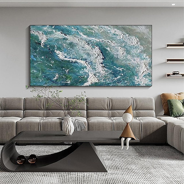  Grande abstrato pintado à mão texturizado pintura a óleo de paisagem marinha em tela artesanal pintura de oceano azul onda do mar pintura a óleo decoração de quarto para sala de estar decoração de