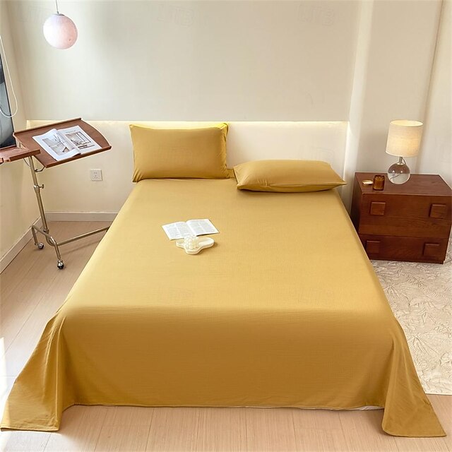  Sábana de cama doble de lujo, 100% algodón, color sólido, varios tamaños disponibles, 1 ud.