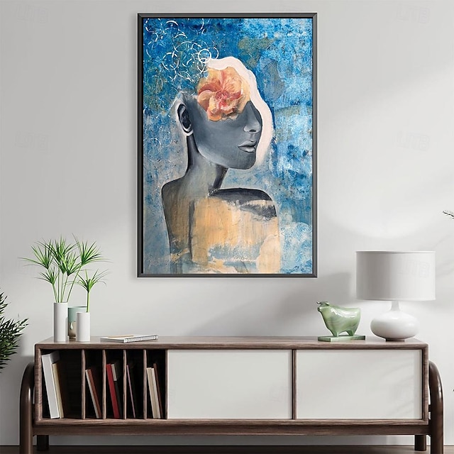  pictura de perete pictată manual pictura în ulei fată sexy pictură în ulei pe pânză portret de femeie portret abstract al unei femei pictură abstractă albastră decorare gata de agățat sau pânză