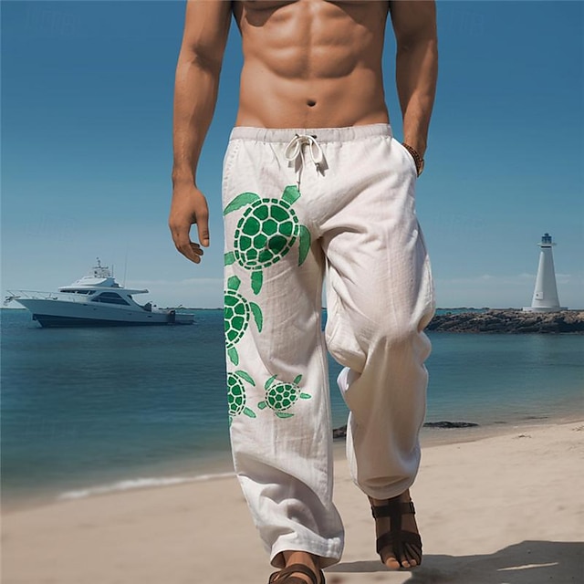  Sea Turtle Marine Life Men's Resort 3D Printed Casual Pants Trousers Elastic Waist Drawstring Loose Fit Straight-Leg Summer Beach Pants S TO 3XL