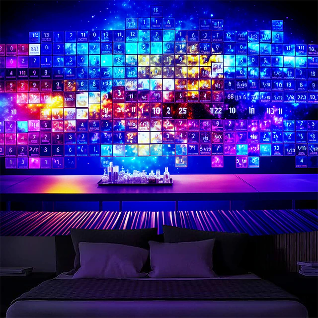 Blacklight Tapestry UV Reactive Glow in the Dark Glow Party Periodic Table of Elements Trippy Misty Hanging Tapestry Wall Art Mural for Living Room Bedroom 14