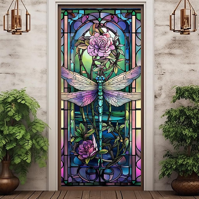  ólomüveg szitakötő ajtóhuzatok falfestmény dekor ajtó kárpit ajtófüggöny dekoráció háttér ajtó transzparens kivehető bejárati ajtóhoz beltéri kültéri otthoni szoba dekoráció parasztház dekorációs
