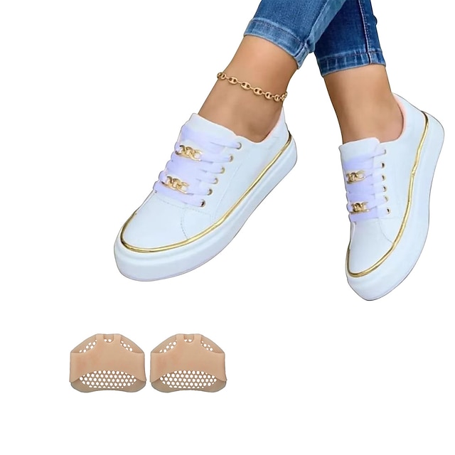  chaussures plates pour femmes grande taille baskets à plateforme quotidien couleur unie plateforme d'été bout rond décontracté simili cuir à lacets noir blanc or avec coussinet en silicone à l'avant-pied