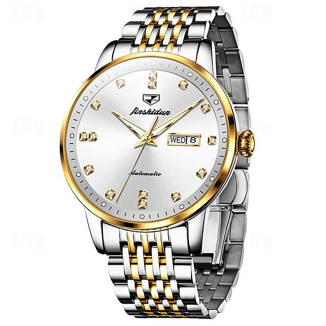  Новые брендовые мужские светящиеся часы jinshidun, автоматические механические часы с двойным календарем, простые водонепроницаемые мужские спортивные часы для бизнеса