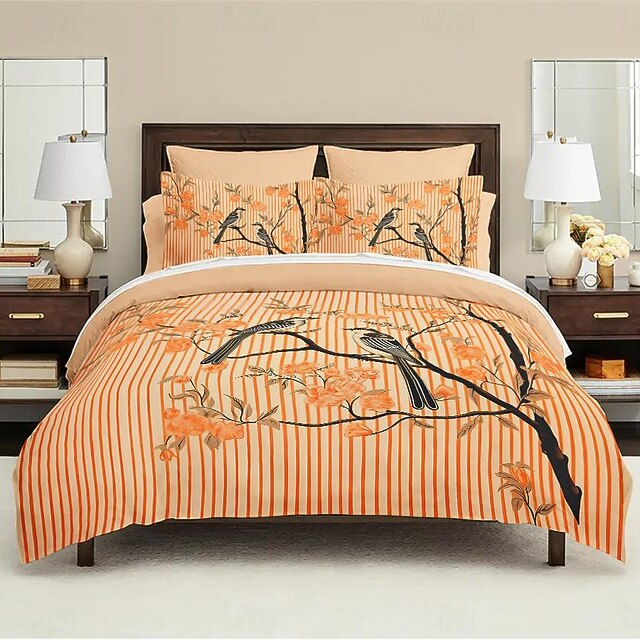 L.T.Home 100% Cotton Sateen Duvet Cover Set Reversible Premium 300 Thread Count Floral Elite Bedding Set Queen King Size 12