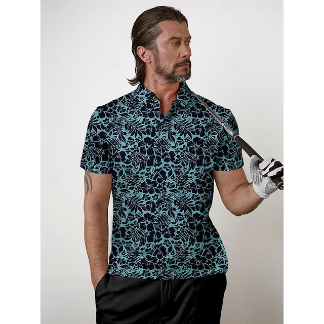  Herren poloshirt Marineblau Kurzarm Sonnenschutz Shirt Blatt Golfkleidung, Kleidung, Outfits, Kleidung