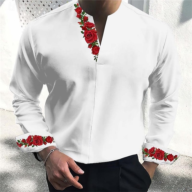  valentinsdag rose mænds afslappede 3d-printede henley skjorte dagligt slid gå ud foråret& sommer v-hals langærmet sort, hvid, pink s, m, l 4-vejs stretch
