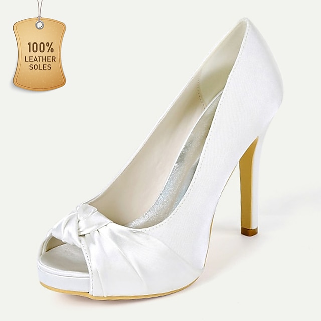  Жен. Свадебная обувь Свадебные туфли Платформа Высокий каблук Открытый мыс Сатин Лоферы Черный Белый Со стразами