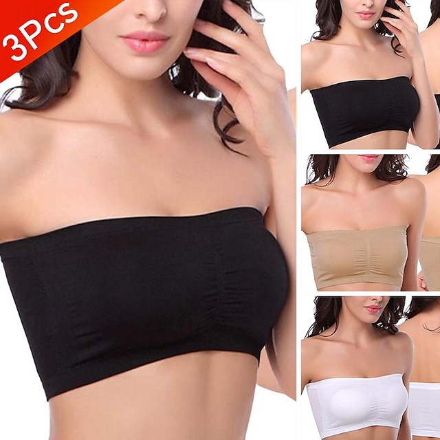  Mutipack Seamless Bandeau Bra Plus Size Strapless 3 Pcs Stretchy Tube Top Bra with Removable Pads for Women