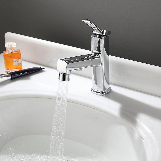  Håndvasken vandhane - Træk ud Galvaniseret Centersat Enkelt håndtag Et HulBath Taps