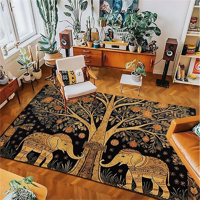  Alfombra de área de elefantes bohemios, alfombra de cocina, alfombra antideslizante a prueba de aceite, alfombra de salón, alfombra interior y exterior, decoración de dormitorio, alfombra de baño,