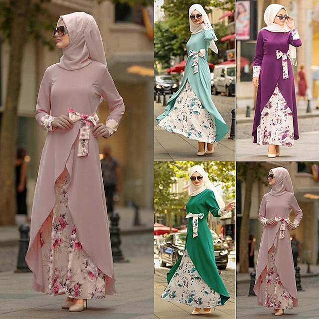  Dame Kjoler Abaya Dubai islamsk Arabisk Arabisk Muslim Ramadan Blomstret Voksne Kjole