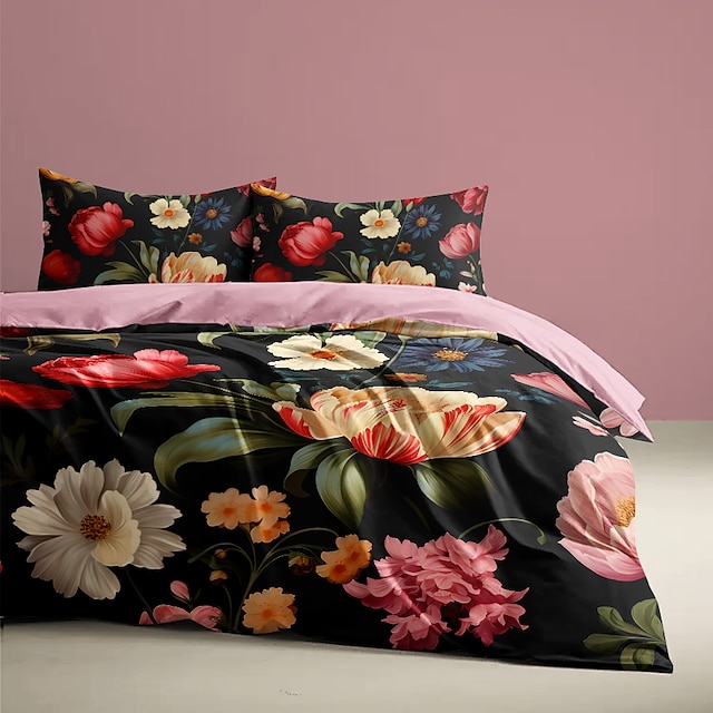  l.t.home 100% bomuld satin dynebetræk sæt vendbart premium 300 trådantal vintage blomstermønster elite sengetøj sæt