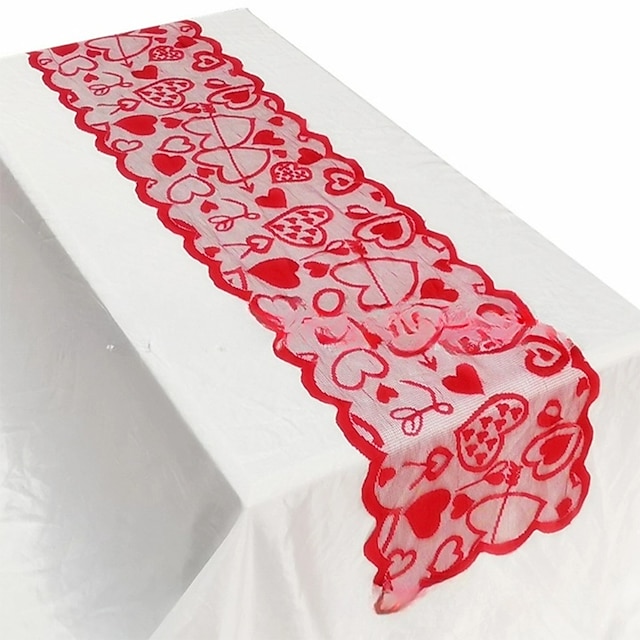  مفرش طاولة الحب لعيد الحب على شكل قلب كيوبيد علم طاولة أحمر مقاس 13 × 72 بوصة منديل طاولة طويل مخطط جديد
