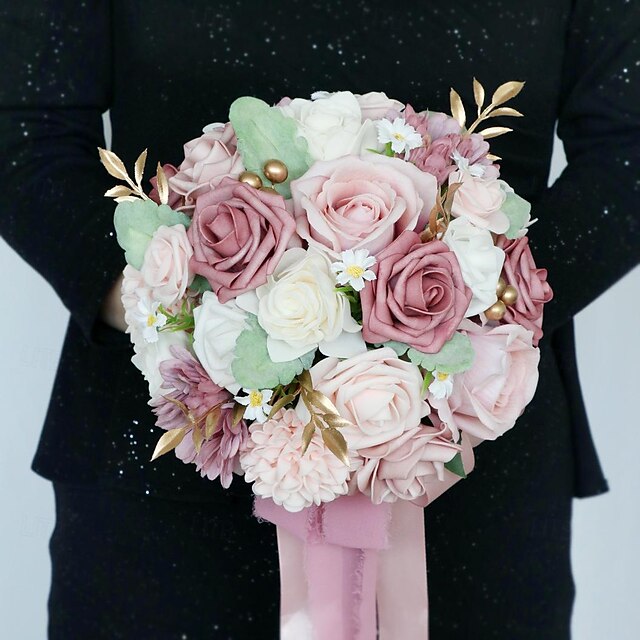  1 mazzo di 11,81 pollici di bouquet di nozze di fiori di rosa artificiali per la sposa, la damigella d'onore, l'arredamento boho rustico per la cerimonia di matrimonio, l'anniversario per la
