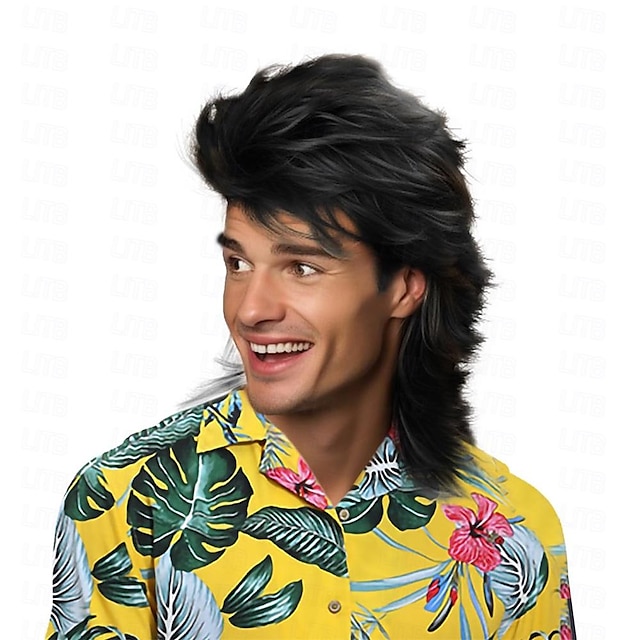 peruci de chefal pentru bărbați anii 70 & costume anii 80 petrecere peruci sintetice realiste