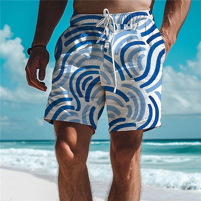  Waves Men's Resort 3D Printed Board Shorts Swim Trunks Elastic Waist Drawstring with Mesh Lining Aloha Hawaiian Style Holiday Beach S TO 3XL