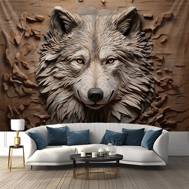 Wood Carving Animal Hanging Tapestry Wall Art Large Tapestry Mural ...