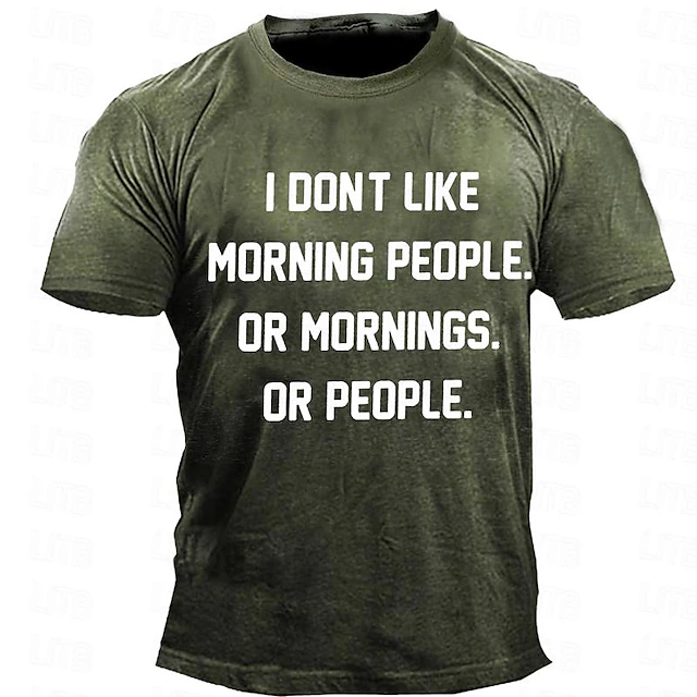 Men's Graphic I Dont like Morning People T Shirt Short Sleeve T shirt 3D Print Crew Neck Shirt Retro Vintage Casual Street Style Sports Outdoor Holiday Going out Blue Army Green Dark Blue Spring 9