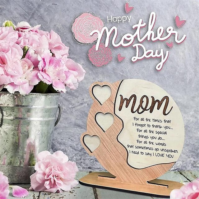  Women's Day Gifts Mother's Day Birthday Gifts For Mum From Daughter Son Handmade Wooden Plaque Heart Wooden Plaque Personalized Mum Birthday Gifts Detachable Mother's D Mother's Day Gifts for MoM
