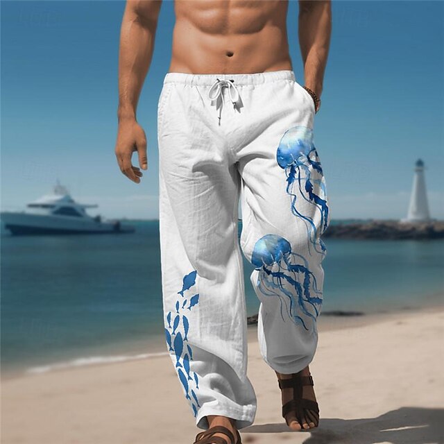 Jellyfish Marine Life Men's Resort 3D Printed Casual Pants Trousers Elastic Waist Drawstring Loose Fit Straight-Leg Summer Beach Pants S TO 3XL 9