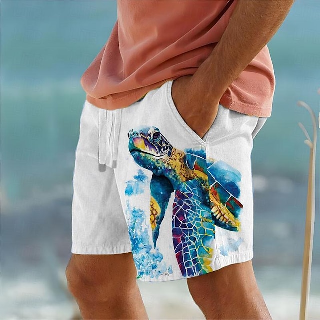  broasca țestoasă de mare stațiune pentru bărbați pantaloni scurți imprimați 3d trunchi de baie cu șnur elastic din talie cu căptușeală din plasă aloha stil hawaian vacanță plajă de la s la 3xl