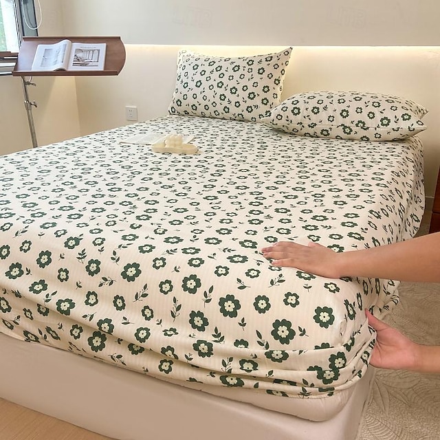  قطعة واحدة من ملاءة السرير المصنوعة من القطن بنسبة 100% مع غطاء سرير زهور مجزأ صغير وغطاء مرتبة مرن لغطاء سرير مزدوج فاخر فردي أو مزدوج متوفر بأحجام متعددة